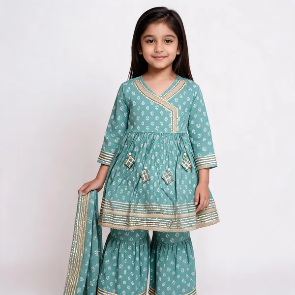 Sea_Green_Printed_Gota_Lace_Sharara_Set_For_Girls