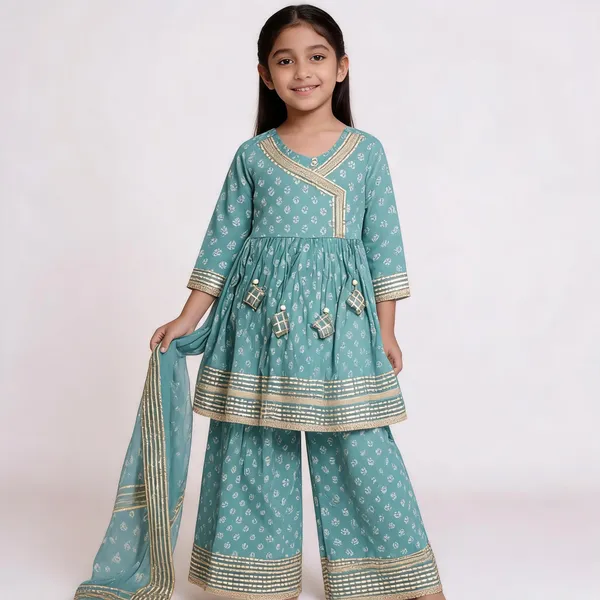 Sea_Green_Printed_Gota_Lace_Sharara_Set_For_Girls