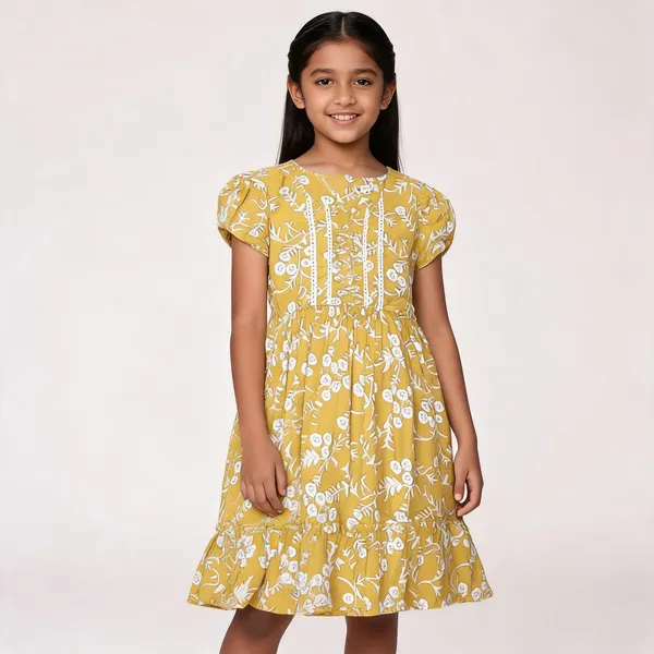 Yellow_Floral_Print_Cotton_Frock_For_Girls