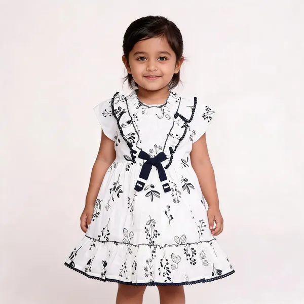 White_Floral_Print_Ruffle_Cotton_Dress_For_Baby_Girls