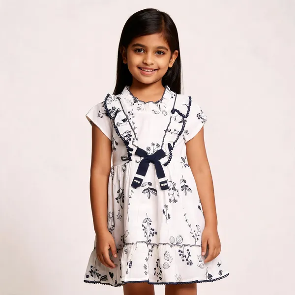 White_Floral_Print_Ruffle_Cotton_Dress_For_Baby_Girls
