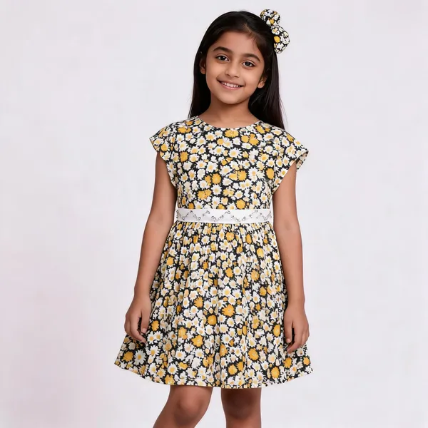 Yellow_Floral_Print_Cotton_Fit_And_Flare_Dress_For_Baby_Girls