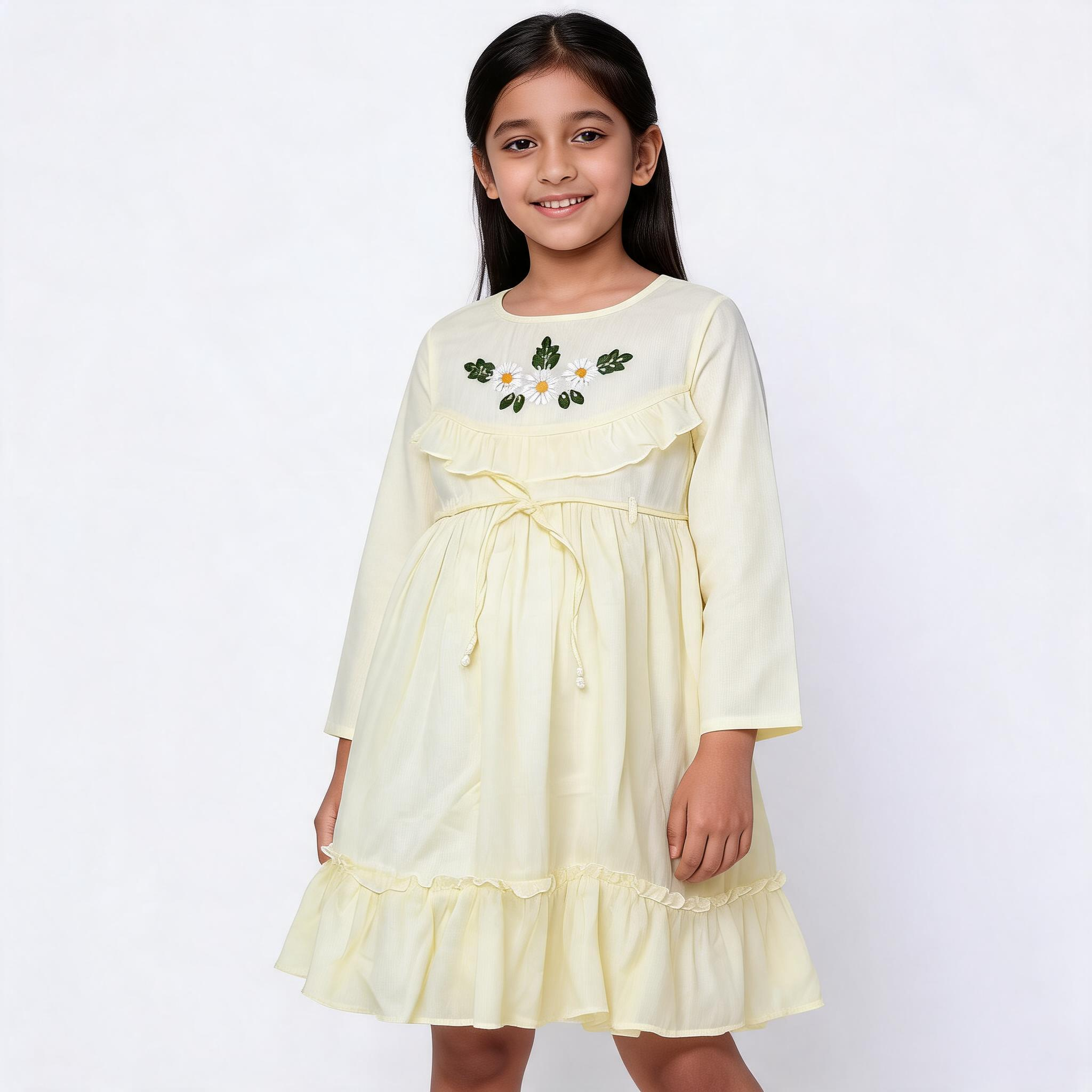 Yellow_Cotton_Floral_Embroidered_Full_Sleeve_Dress_For_Girls