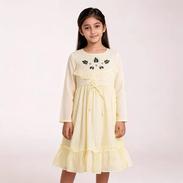 Yellow_Cotton_Floral_Embroidered_Full_Sleeve_Dress_For_Girls