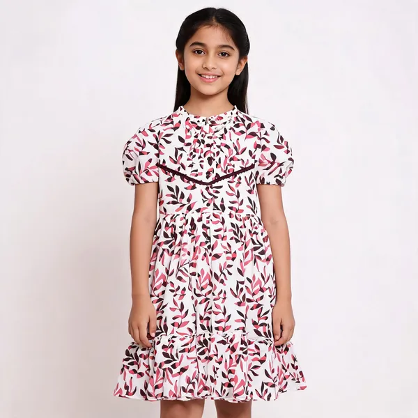 White_Floral_Print_Ruffle_Fit_And_Flare_Dress_For_Girls