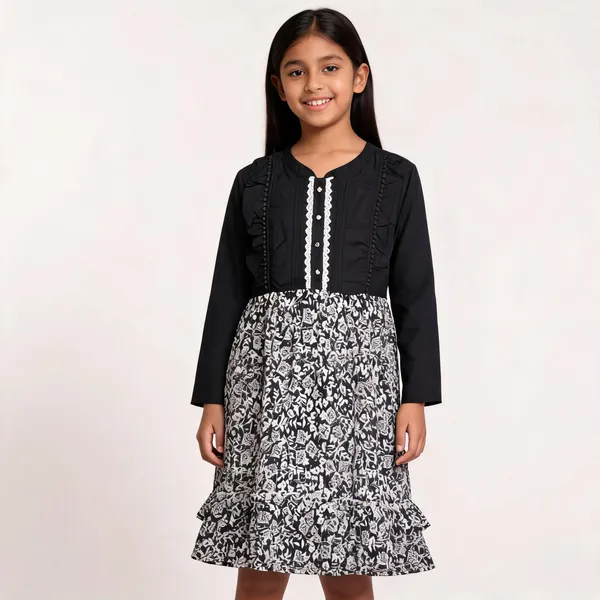 Black_Cotton_Floral_Print_Full_Sleeve_Dress_For_Girls