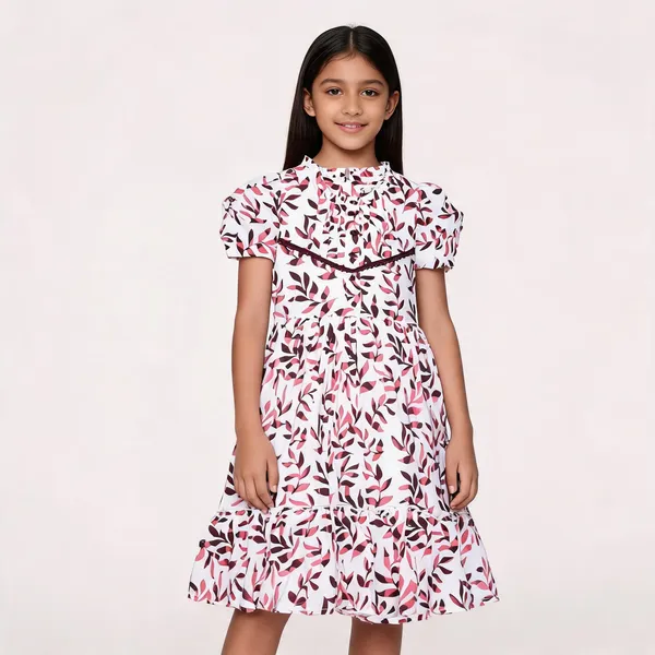 White_Floral_Print_Frock_Style_Dress_For_Girls