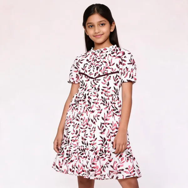 White_Floral_Print_Frock_Style_Dress_For_Girls