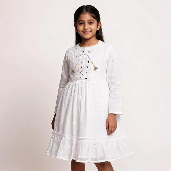 White_Cotton_Lace_Up_Full_Sleeve_Dress_For_Girls