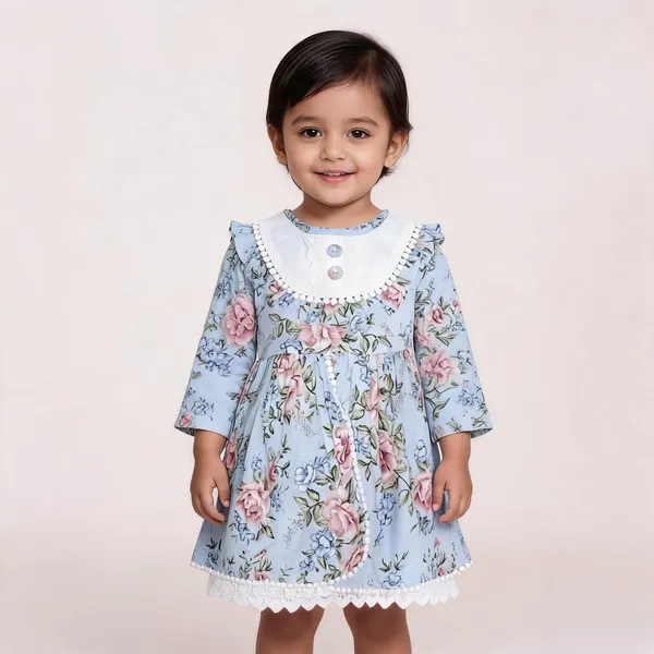 Blue_Cotton_Floral_Print_Frock_For_Baby_Girls