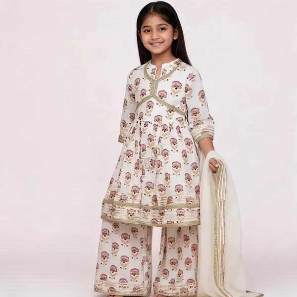 White_Floral_Print_Embellished_Sharara_Set_For_Girls