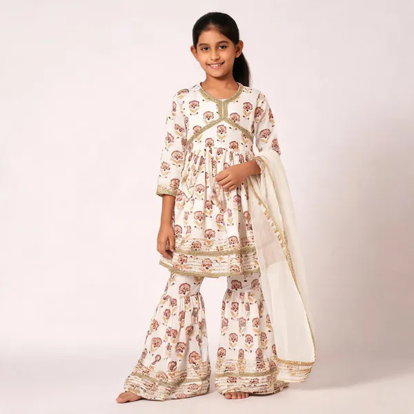 White_Floral_Print_Embellished_Sharara_Set_For_Girls