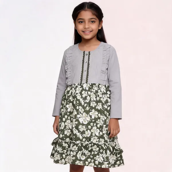 Grey_Green_Cotton_Floral_Print_Fit_And_Flare_Dress_For_Girls