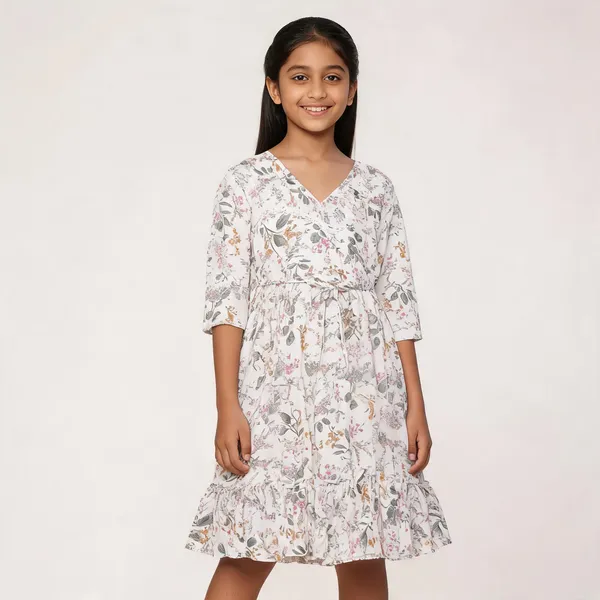 White_Floral_Print_Fit_And_Flare_Dress_For_Girls