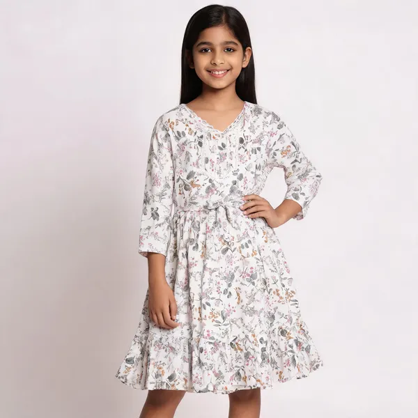 White_Floral_Print_Fit_And_Flare_Dress_For_Girls