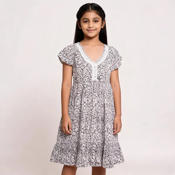 White_Printed_Cotton_Fit_And_Flare_Dress_For_Girls