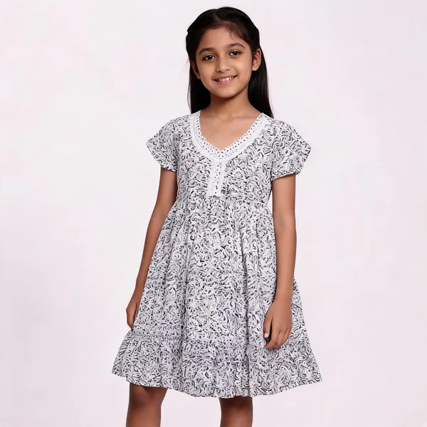 White_Printed_Cotton_Fit_And_Flare_Dress_For_Girls