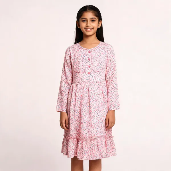 Pink_Floral_Print_Full_Sleeve_Frock_For_Girls