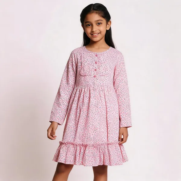 Pink_Floral_Print_Full_Sleeve_Frock_For_Girls