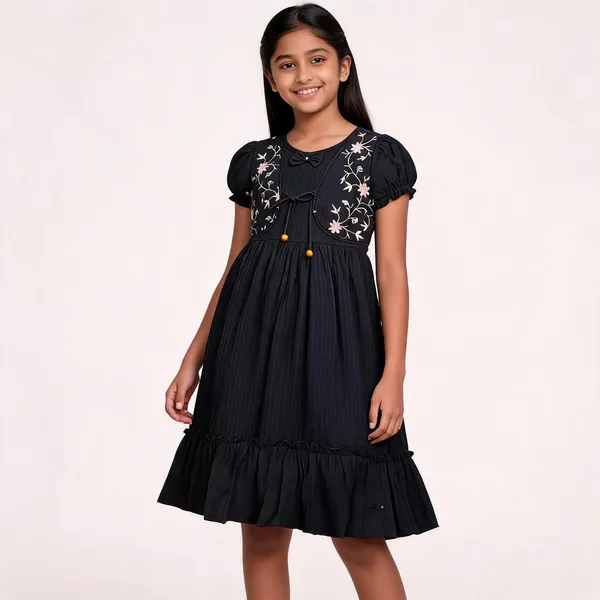 Black_Embroidered_Cotton_Fit_And_Flare_Dress_For_Girls
