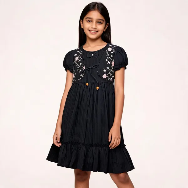 Black_Embroidered_Cotton_Fit_And_Flare_Dress_For_Girls