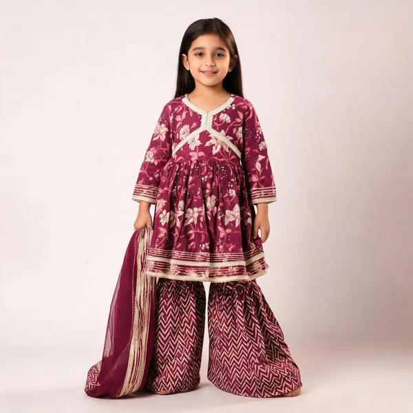 Maroon_Floral_Print_Sharara_Set_For_Girls