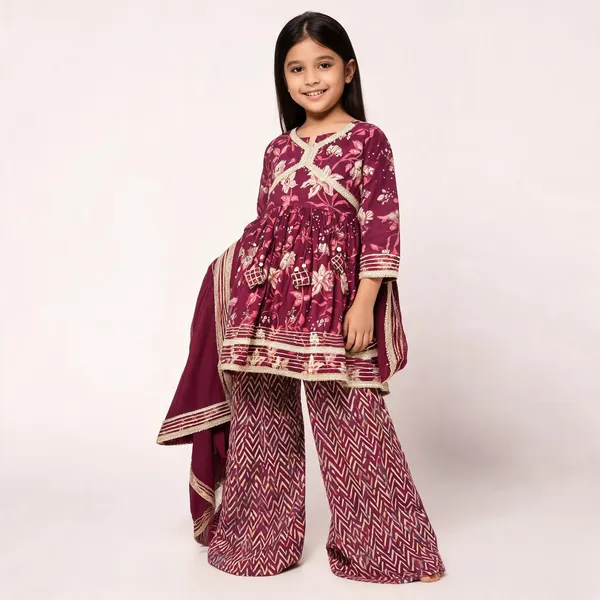 Maroon_Floral_Print_Sharara_Set_For_Girls