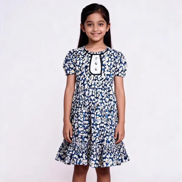 Blue_Floral_Print_Frock_For_Girls