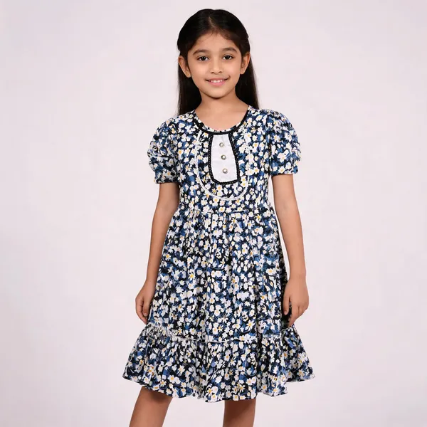 Blue_Floral_Print_Frock_For_Girls