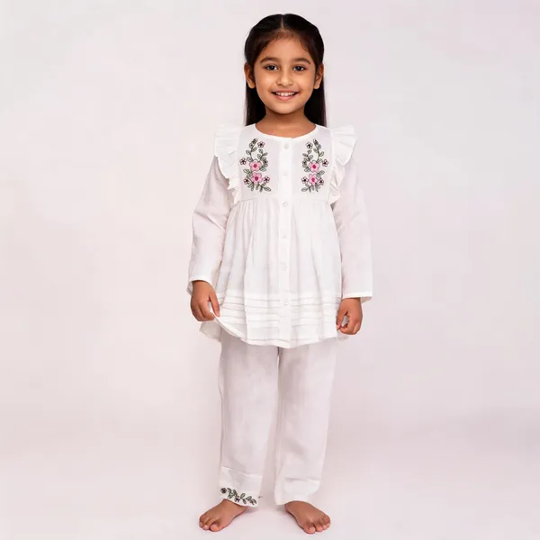 White_Cotton_Floral_Embroidered_Co_Ord_Set_For_Baby_Girls