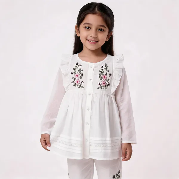 White_Cotton_Floral_Embroidered_Co_Ord_Set_For_Baby_Girls