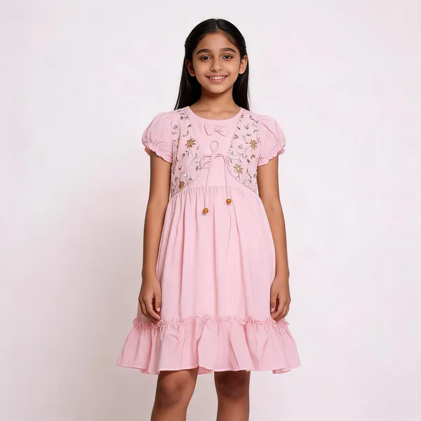 Pink_Embroidered_Floral_Frilled_Party_Dress_For_Girls