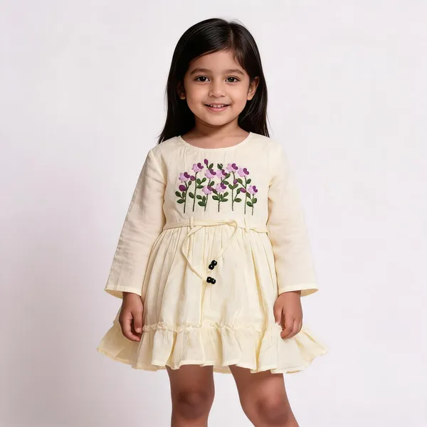 Cream_Linen_Floral_Embroidered_Full_Sleeve_Dress_For_Baby_Girls