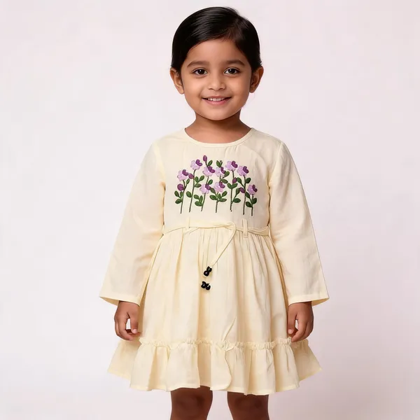 Cream_Linen_Floral_Embroidered_Full_Sleeve_Dress_For_Baby_Girls