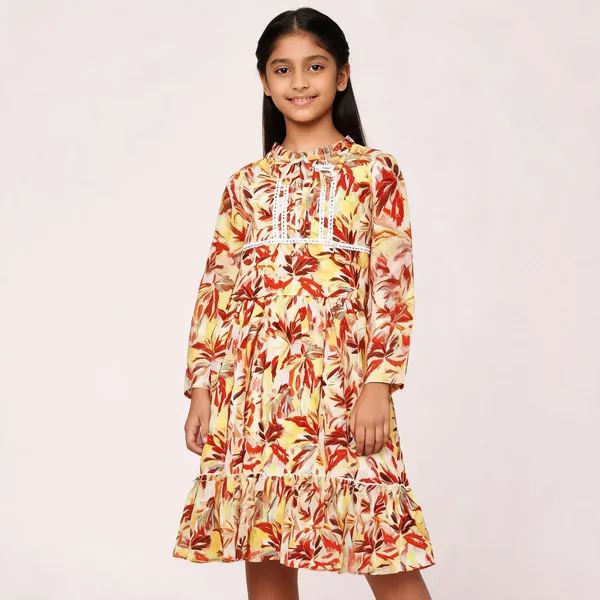 Multicolor_Floral_Print_Long_Sleeve_Girls_Dress