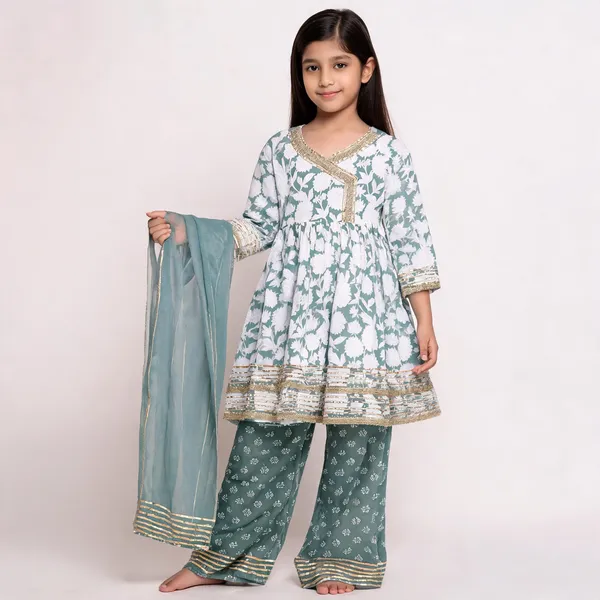 Sea_Green_Floral_Print_Angrakha_Sharara_Set_For_Girls