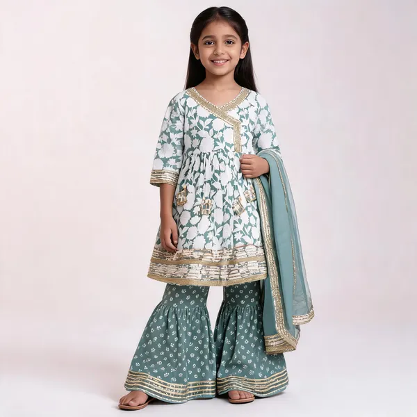 Sea_Green_Floral_Print_Angrakha_Sharara_Set_For_Girls