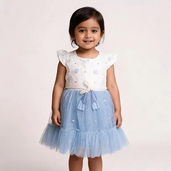 White_Blue_Floral_Print_Tulle_Frock_For_Baby_Girls