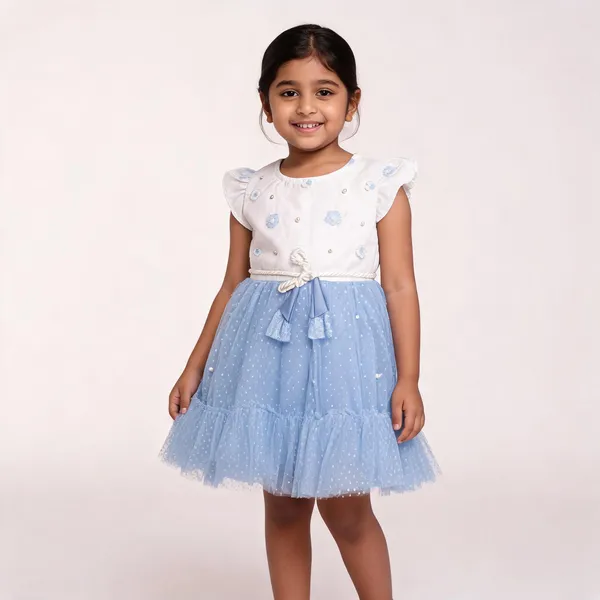 White_Blue_Floral_Print_Tulle_Frock_For_Baby_Girls