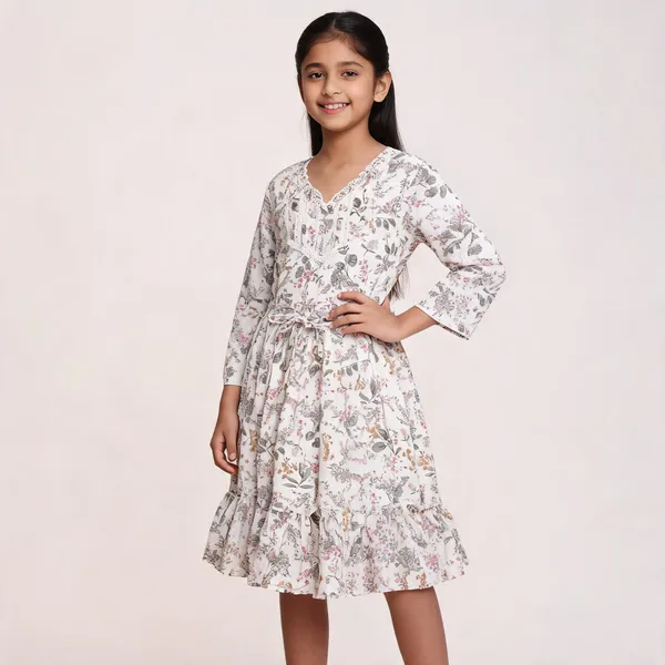 White_Floral_Print_Fit_And_Flare_Dress_For_Girls