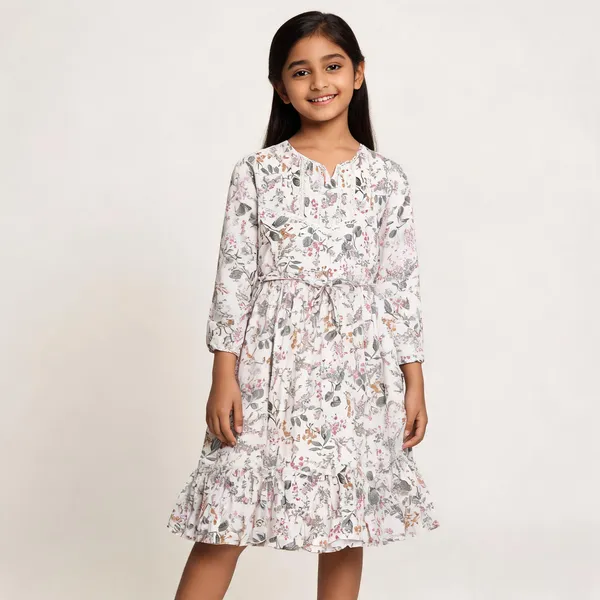 White_Floral_Print_Fit_And_Flare_Dress_For_Girls