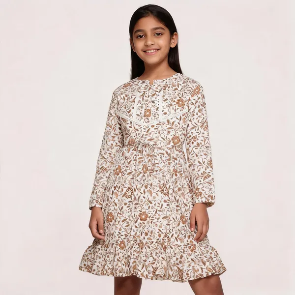 White_Floral_Print_Fit_And_Flare_Dress_For_Girls