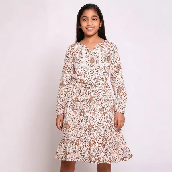 White_Floral_Print_Fit_And_Flare_Dress_For_Girls