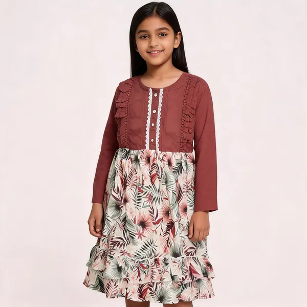 Rust_Cotton_Floral_Print_Full_Sleeve_Girls_Dress