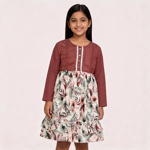 Rust_Cotton_Floral_Print_Full_Sleeve_Girls_Dress