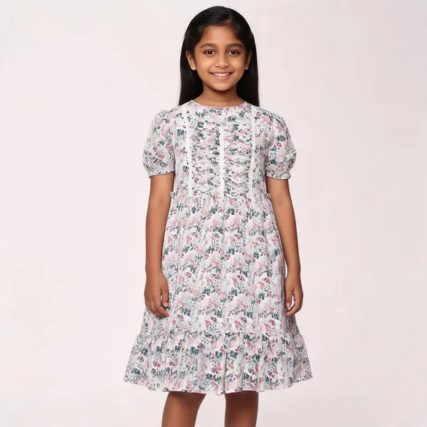 White_Floral_Print_Frock_Style_Dress_For_Girls