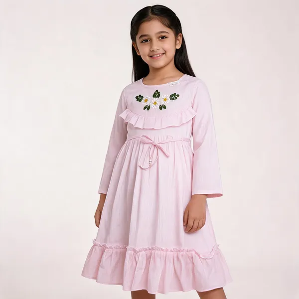 Pink_Cotton_Floral_Embroidered_Frock_For_Girls
