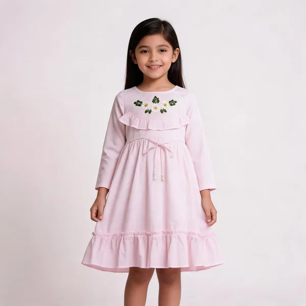Pink_Cotton_Floral_Embroidered_Frock_For_Girls