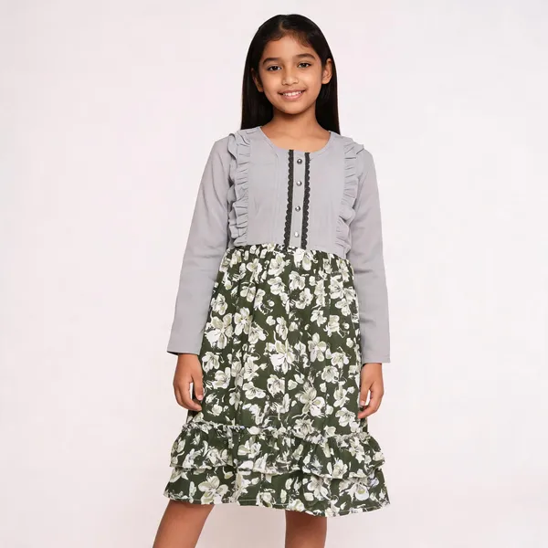 Grey_Green_Cotton_Floral_Print_Full_Sleeve_Dress_For_Girls