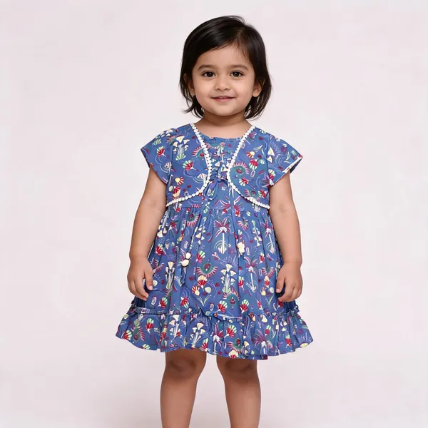 Blue_Floral_Print_Cotton_Frock_With_Shrug_For_Baby_Girls